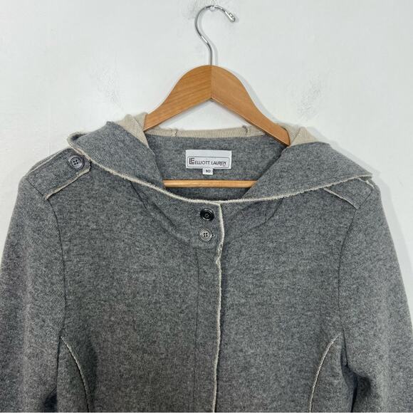 Elliott Lauren Zip Hoodie Gray Fishtail Coat Wool Blend Made in USA Size 10 - Picture 3 of 13